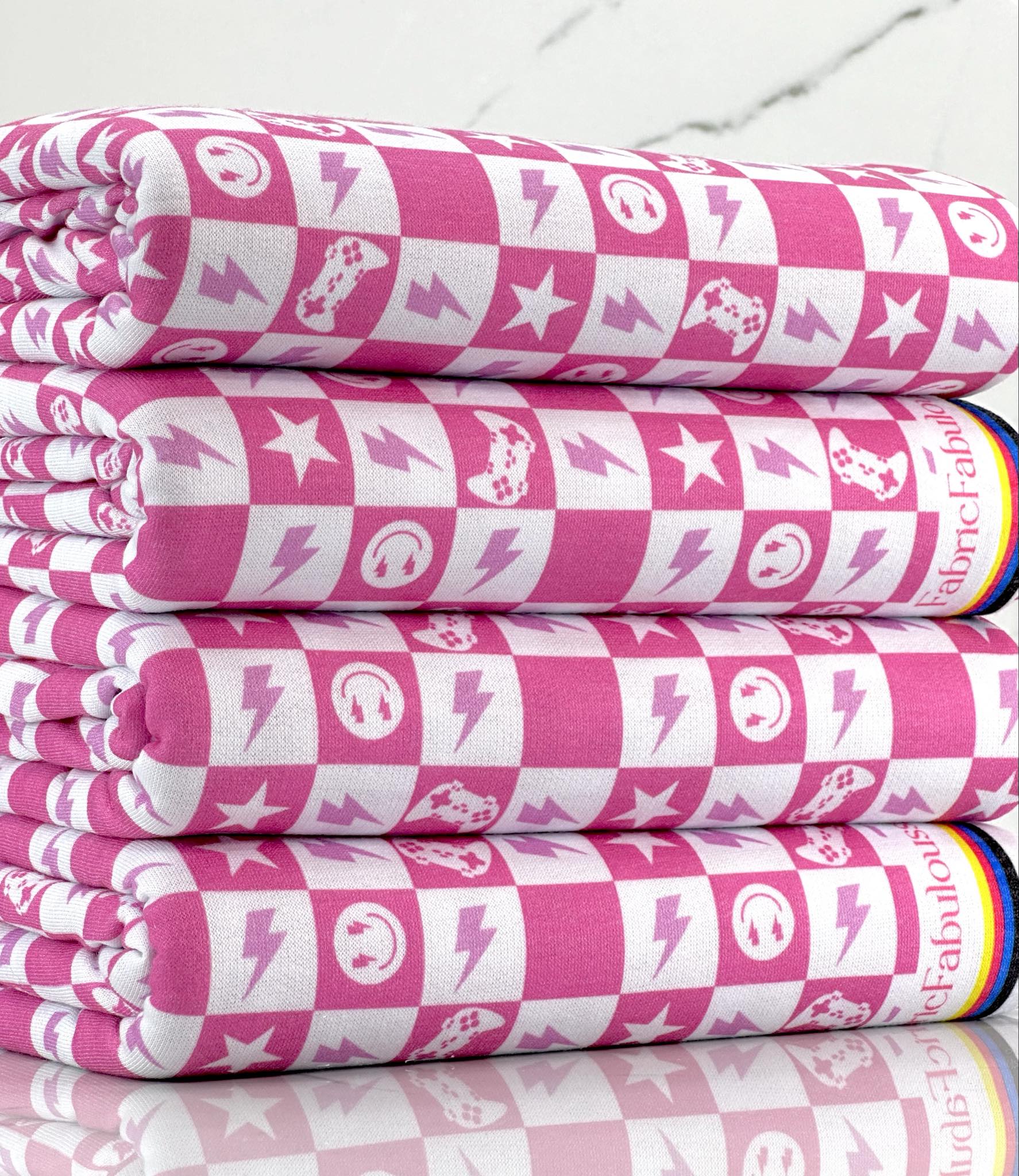 (FRENCH TERRY) PINK GAMER AND HAPPY FACES CHECKERED PRINT (1)