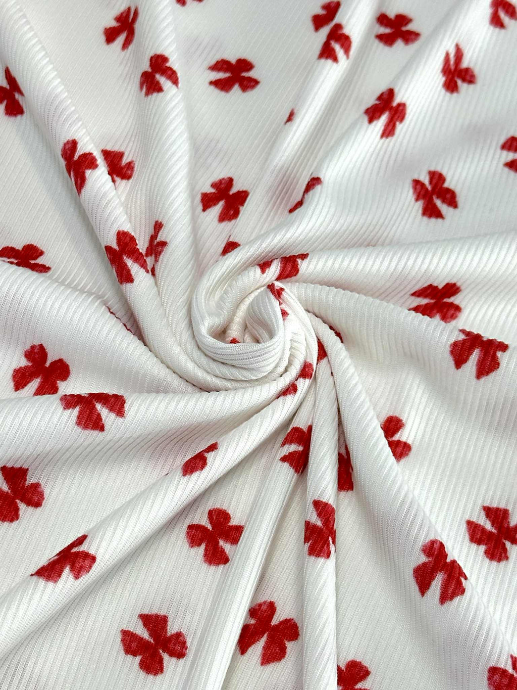 (2X2 RIB) RED BOWS ON OFF WHITE