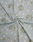 (POINTELLE RIB) OFF WHITE AND NEW LILAC DAISIES ON VINTAGE BLUE