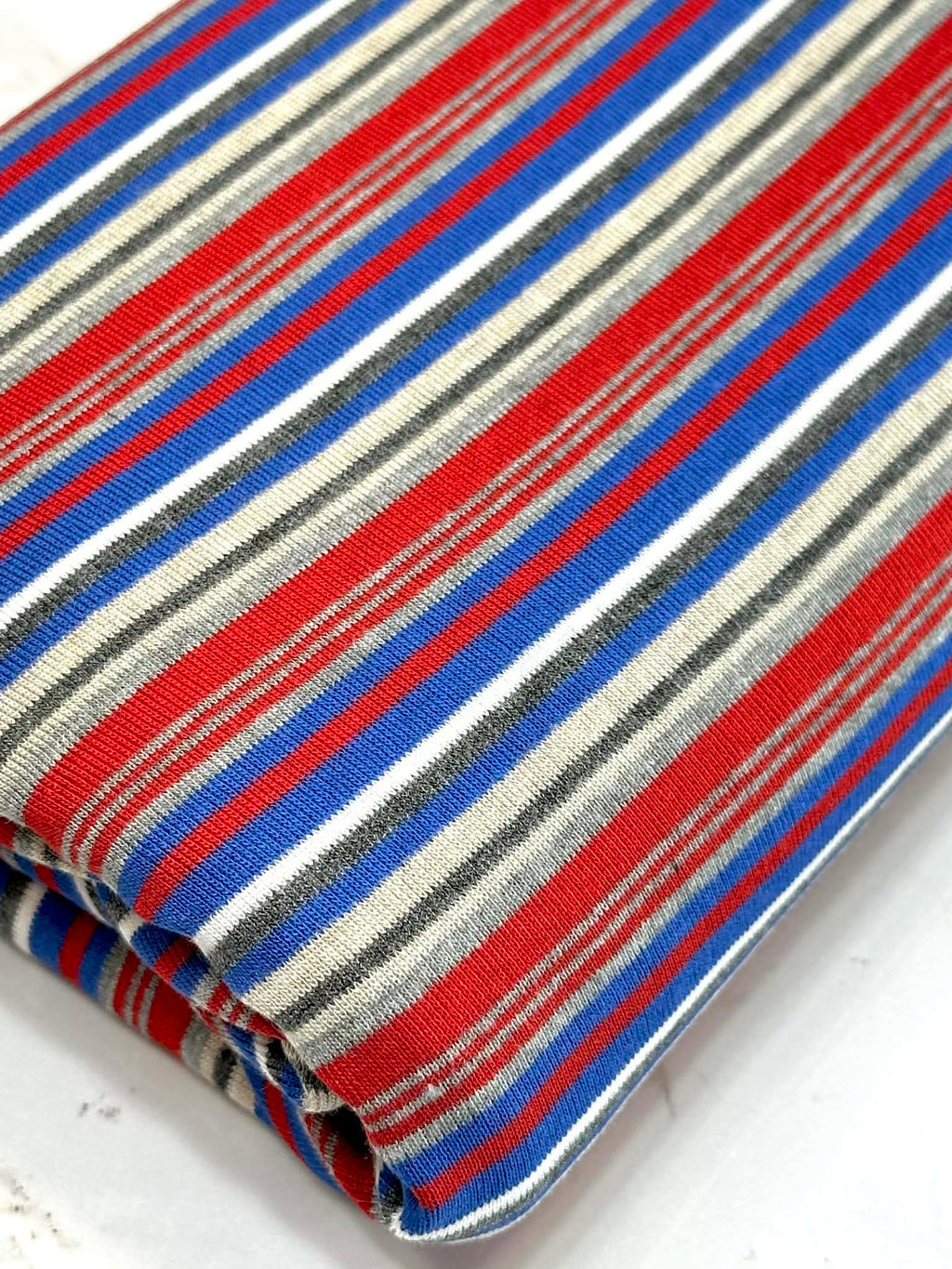 (BABY RIB) GRAY, BLUE, RED, AND OFF WHITE STRIPES (4)