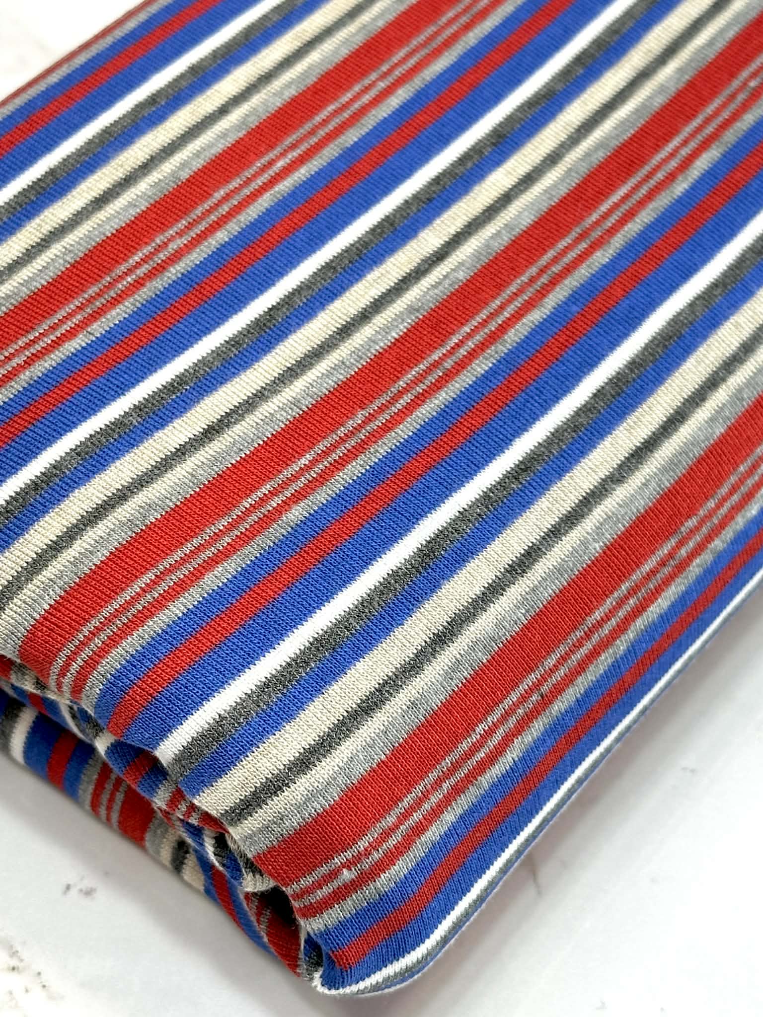 (BABY RIB) GRAY, BLUE, RED, AND OFF WHITE STRIPES (4)