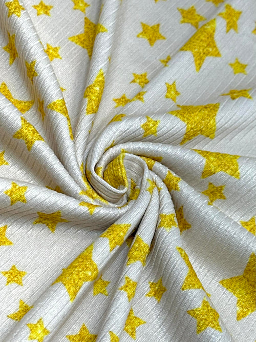 (4X2 YUMMY RIB) GOLD SHIMMER STARS ON CREAM