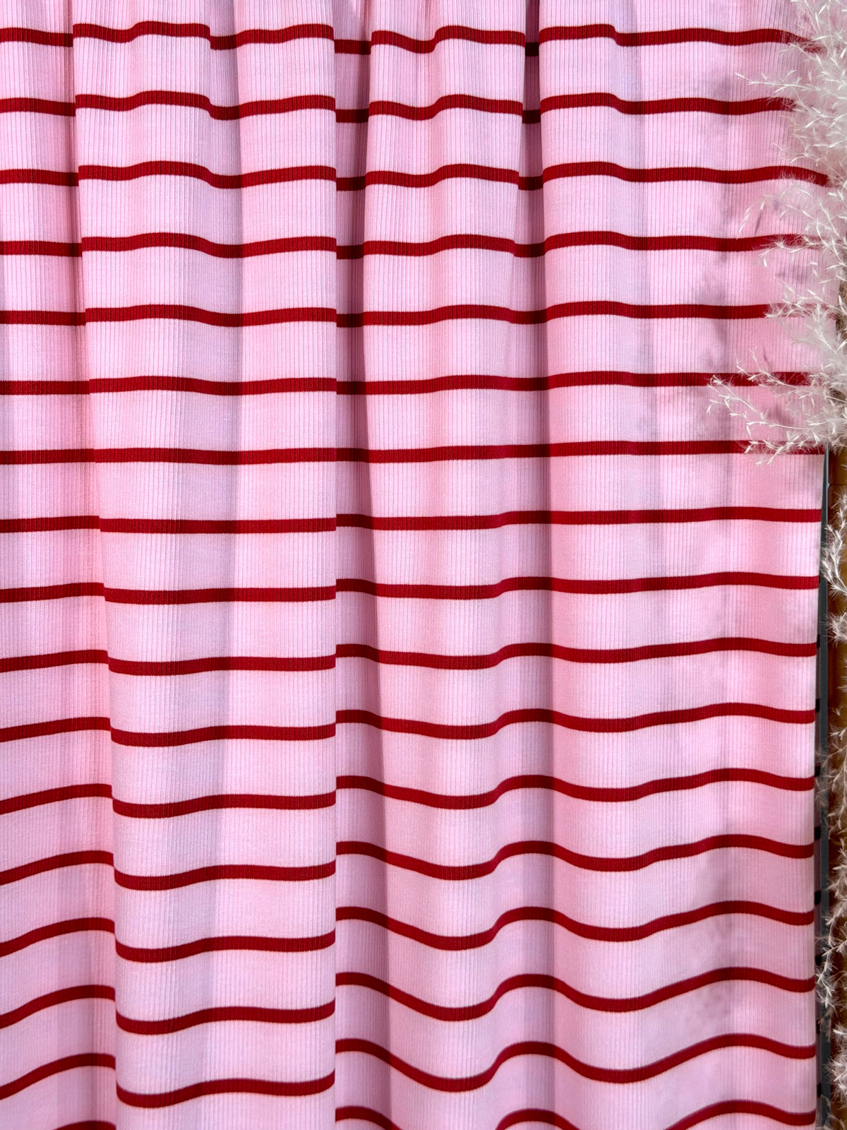 (2X1 RIB) RED STRIPES ON LIGHT PINK