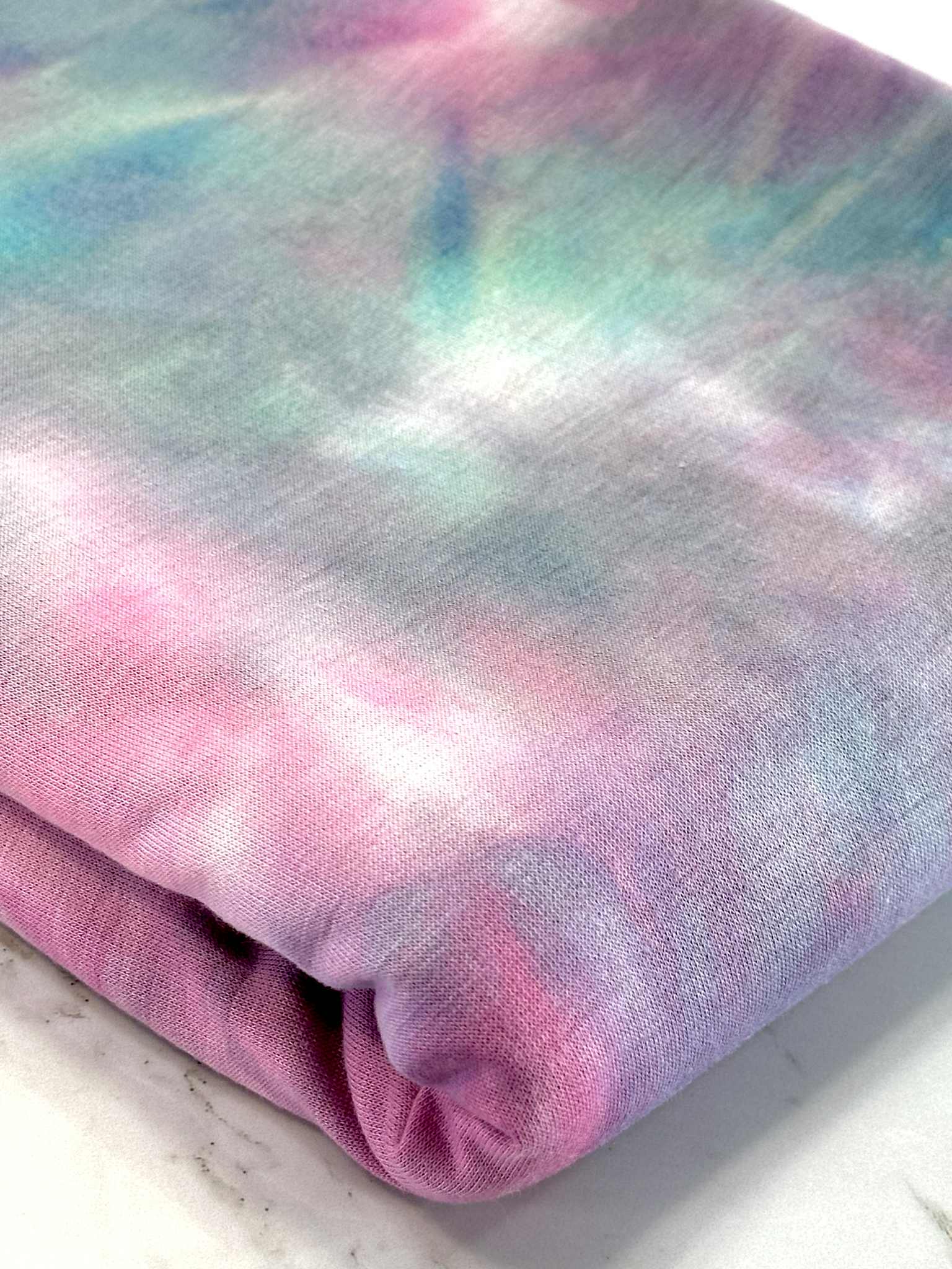 (FRENCH TERRY) PURPLE, PINK, AND AQUA TIE DYE