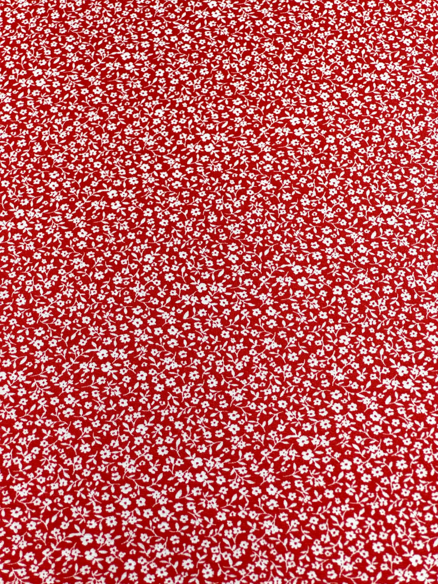 (DBP) TINY OFF WHITE FLOWERS ON RED(5)