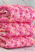 (RUFFLE LACE) YELLOW, PINK AND OFF WHITE TINY FLOWERS ON PINK