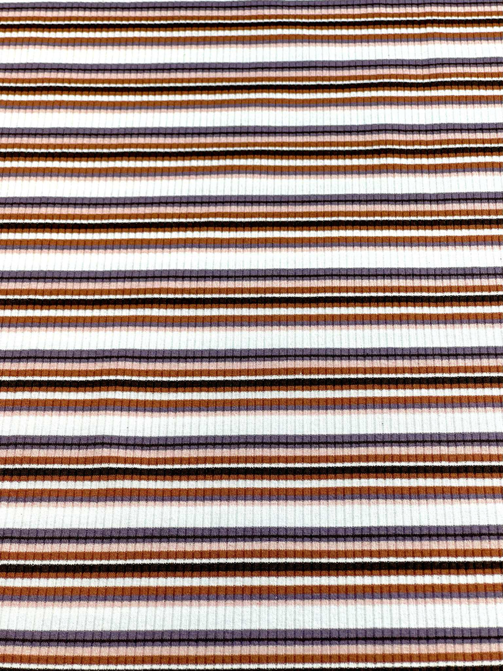 (COTTON RIB) BLUSH, VINTAGE PURPLE, RUST AND BROWN STRIPES ON OFF WHITE