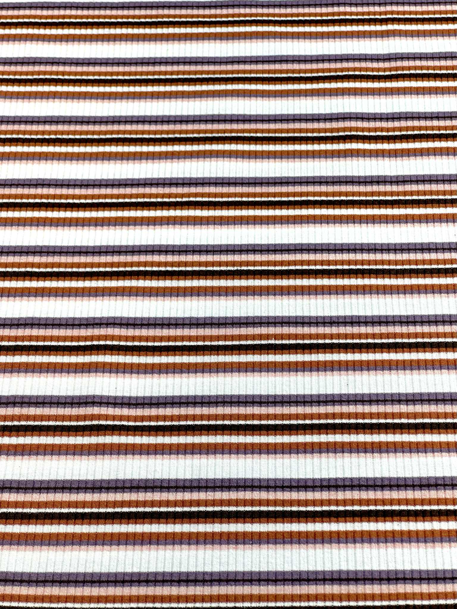 (COTTON RIB) BLUSH, VINTAGE PURPLE, RUST AND BROWN STRIPES ON OFF WHITE