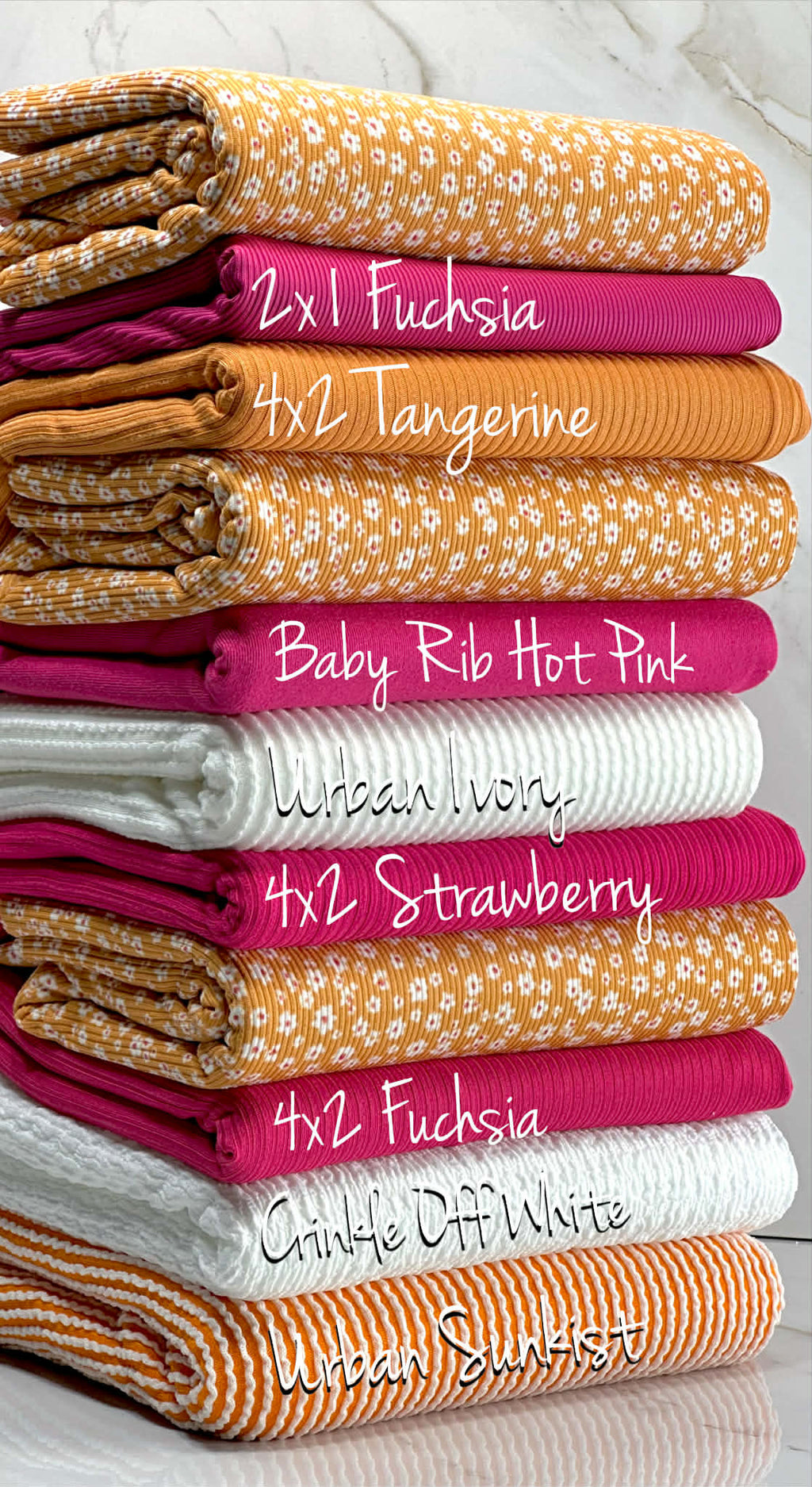 (2X2 YUMMY RIB) OFF WHITE AND FUCHSIA TINY FLOWERS ON ORANGE
