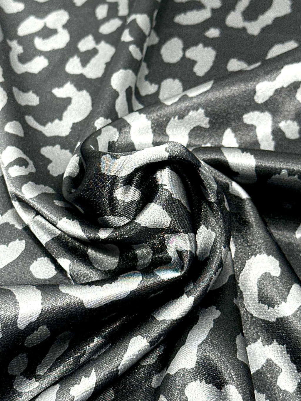 (SATIN) SILVER CHEETAH ON BLACK