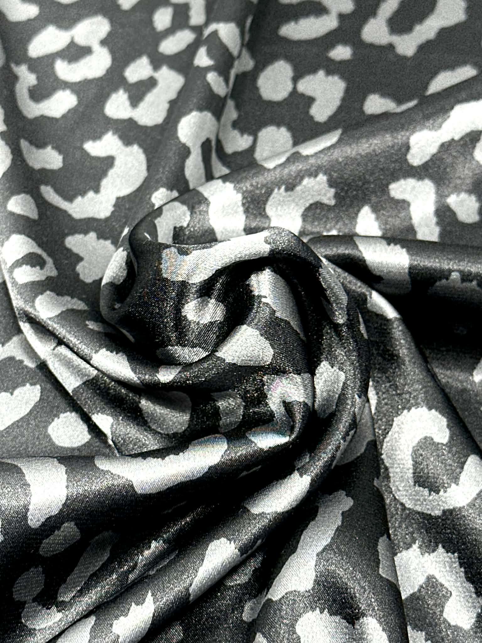 (SATIN) SILVER CHEETAH ON BLACK