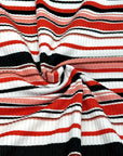 (RIB) RED, BLACK, AND CORAL STRIPES ON OFF WHITE