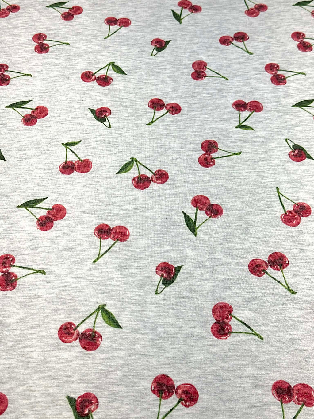 (FRENCH TERRY) RED CHERRIES ON HEATHER GRAY