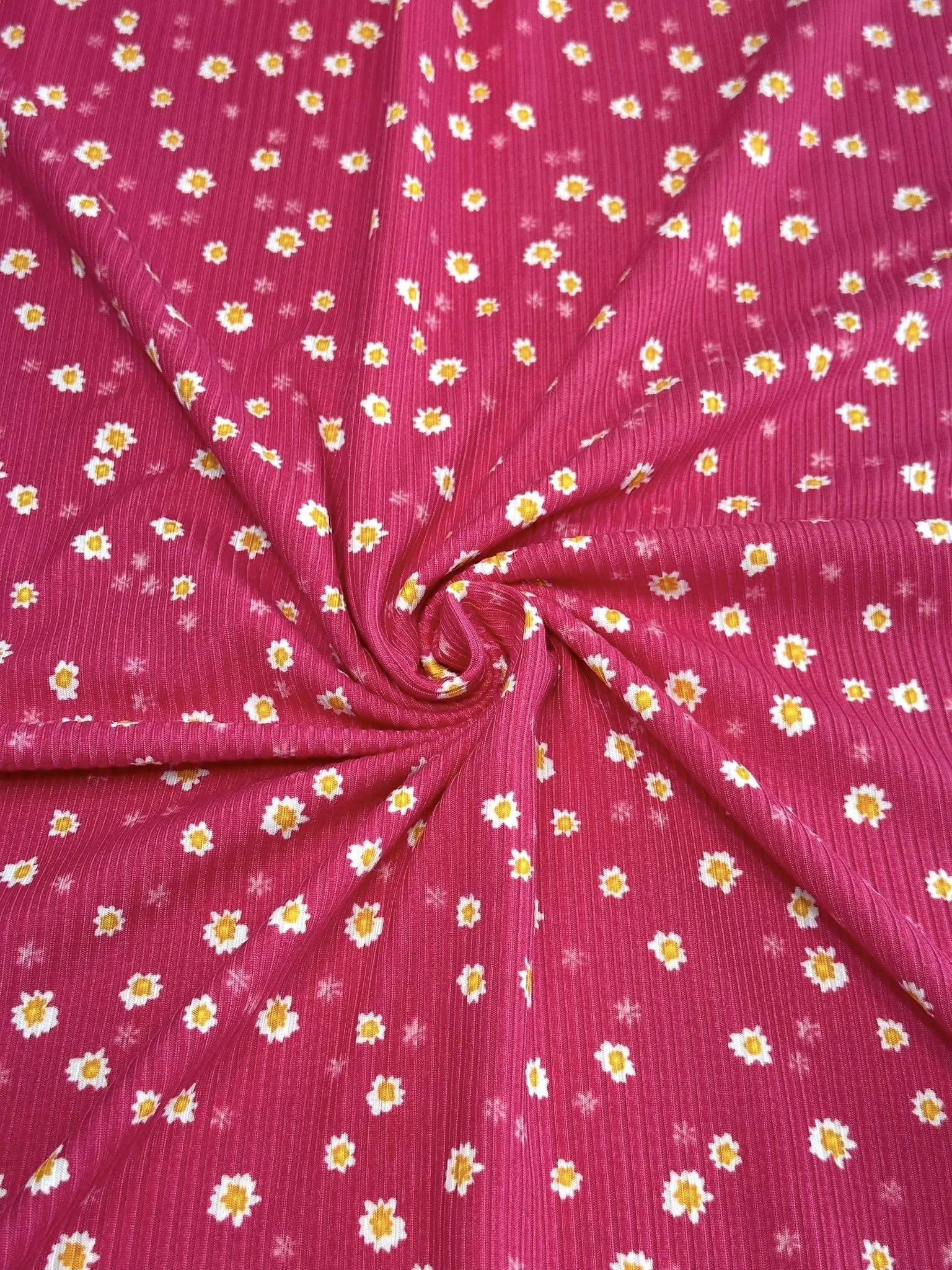 (4X2 YUMMY RIB) TINY WHITE FLOWERS ON FUCHSIA