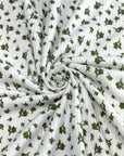 (4X2 YUMMY RIB) TINY OLIVE FLOWERS ON OFF WHITE
