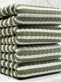 (PUCKERED STRIPE) VINTAGE GREEN STRIPES ON OFF WHITE