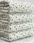 (4X2 YUMMY RIB) TINY OLIVE FLOWERS ON OFF WHITE