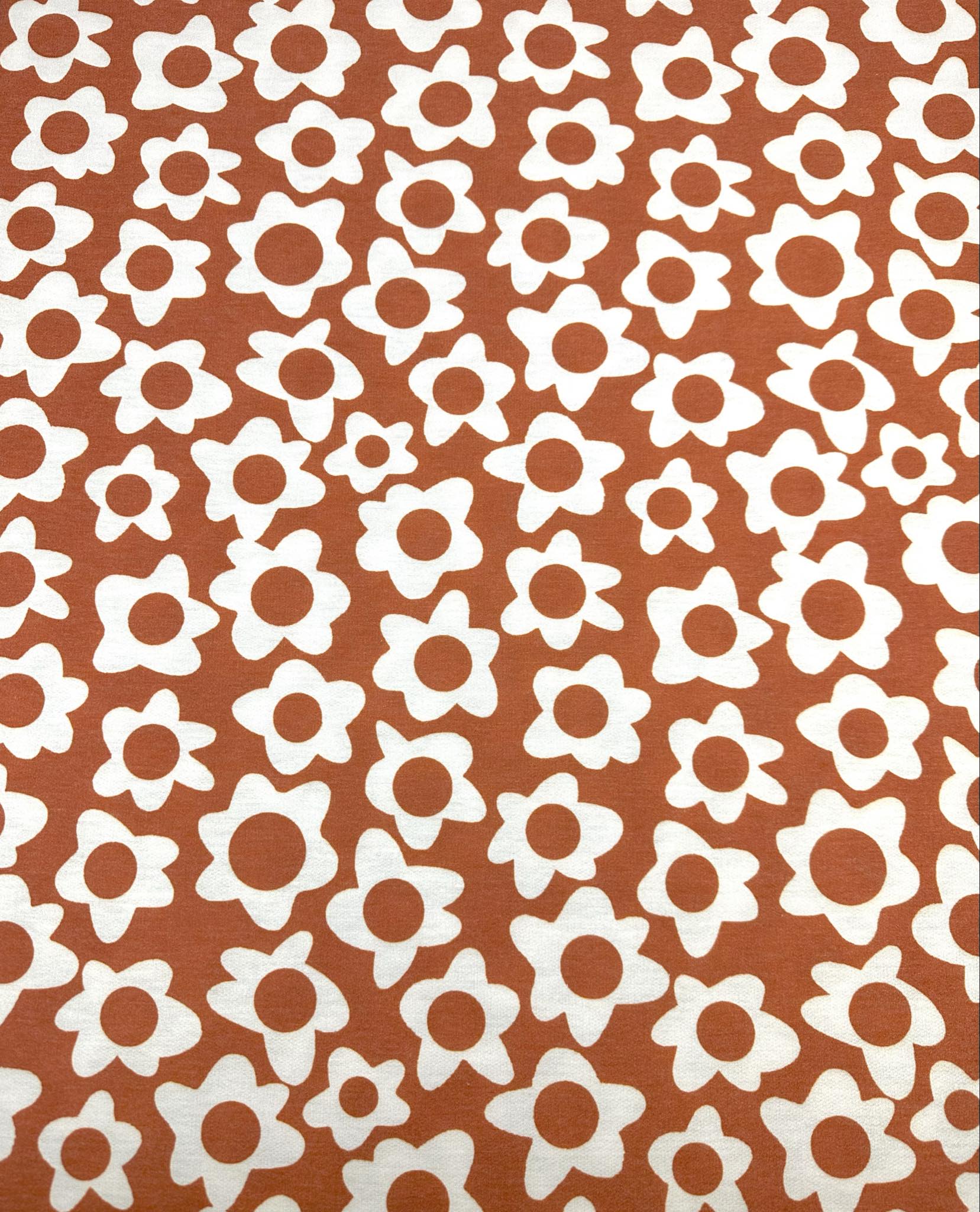 (FRENCH TERRY) IVORY DAISIES ON BURNT ORANGE