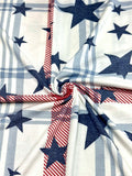 (KNIT) NAVY STARS ON RED, BLUE AND OFF WHITE PLAID