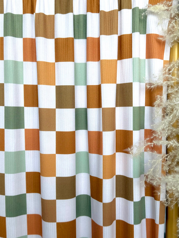 (4x2 YUMMY RIB) BROWN, RUST, SAGE AND OFF WHITE MEDIUM CHECKERED