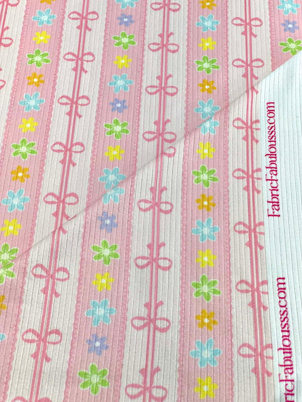(4X2 YUMMY RIB) COLORFUL FLOWERS AND PINK BOW PATTERN (2)
