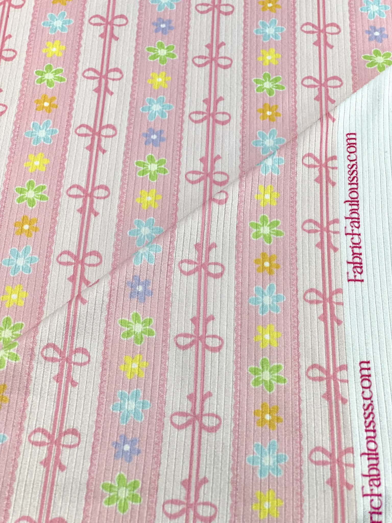 (4X2 YUMMY RIB) COLORFUL FLOWERS AND PINK BOW PATTERN (2)