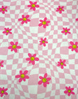 (DBP) PRETTY PINK, YELLOW HAPPY FACE FLOWERS ON LIGHT PINK CHECKERED WAVE