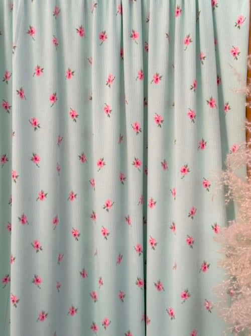 (4X2 RIB) PINK FLOWERS ON LIGHT MINT