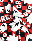 (FRENCH TERRY) GHOST ON RED AND BLACK CHECKERED PRINT