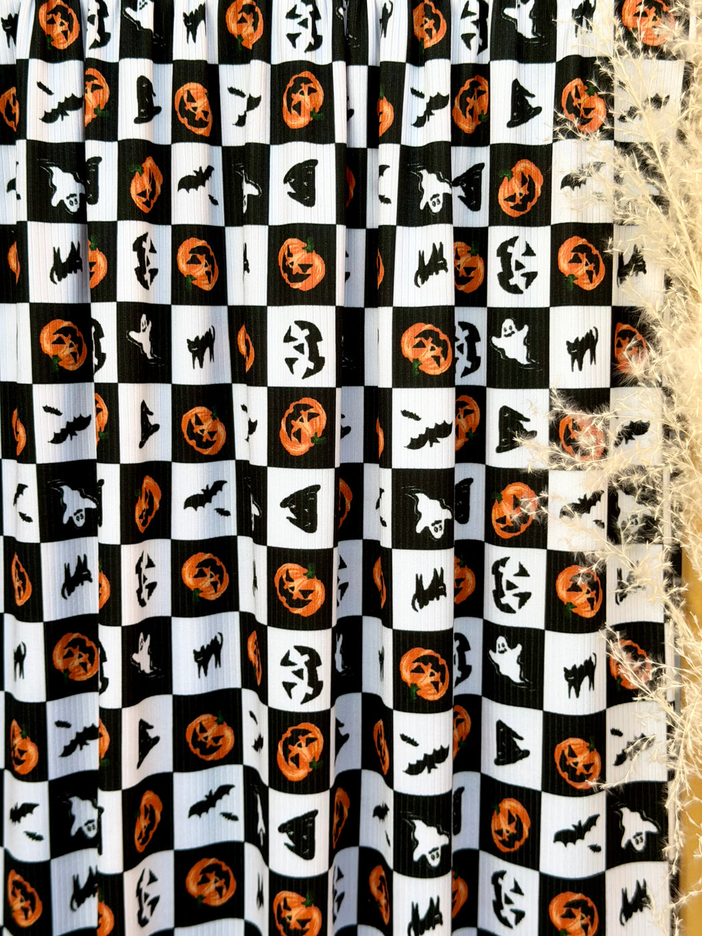 (4X2 YUMMY RIB) HALLOWEEN BLACK AND WHITE MEDIUM CHECKERED
