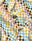 (WOVEN) SAGE, BROWN, MUSTARD AND PEACH TINY CHECKERED