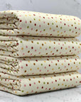 (4X2 RIB) TINY PINK, LIGHT MUSTARD, AND GREEN POLKA DOTS ON CREAM