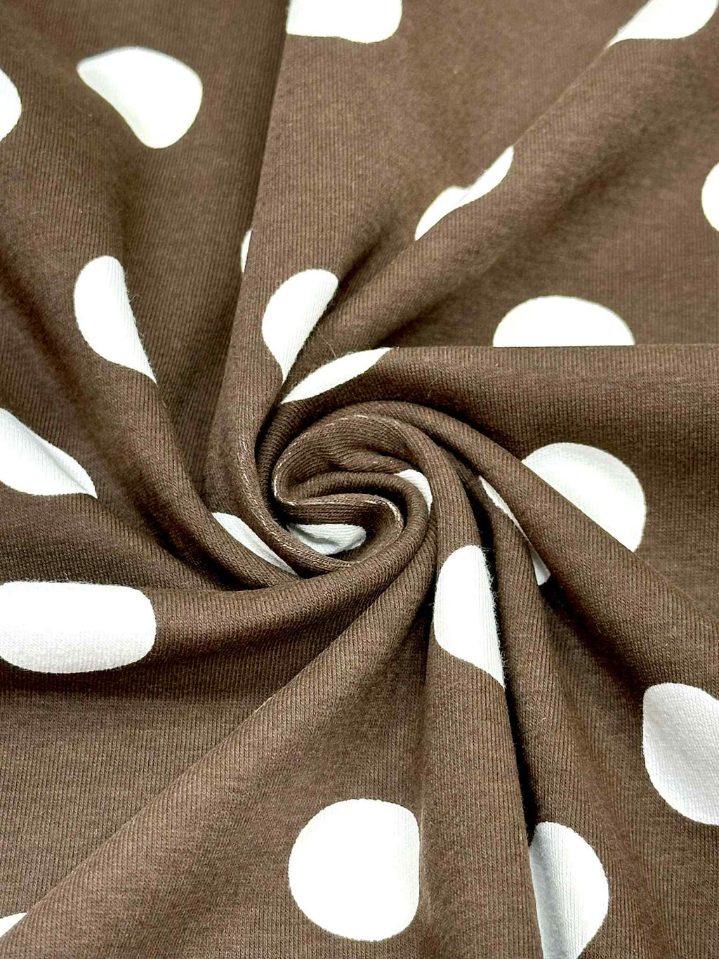 (COTTON SPANDEX) OFF WHITE POLKA DOTS ON BROWN