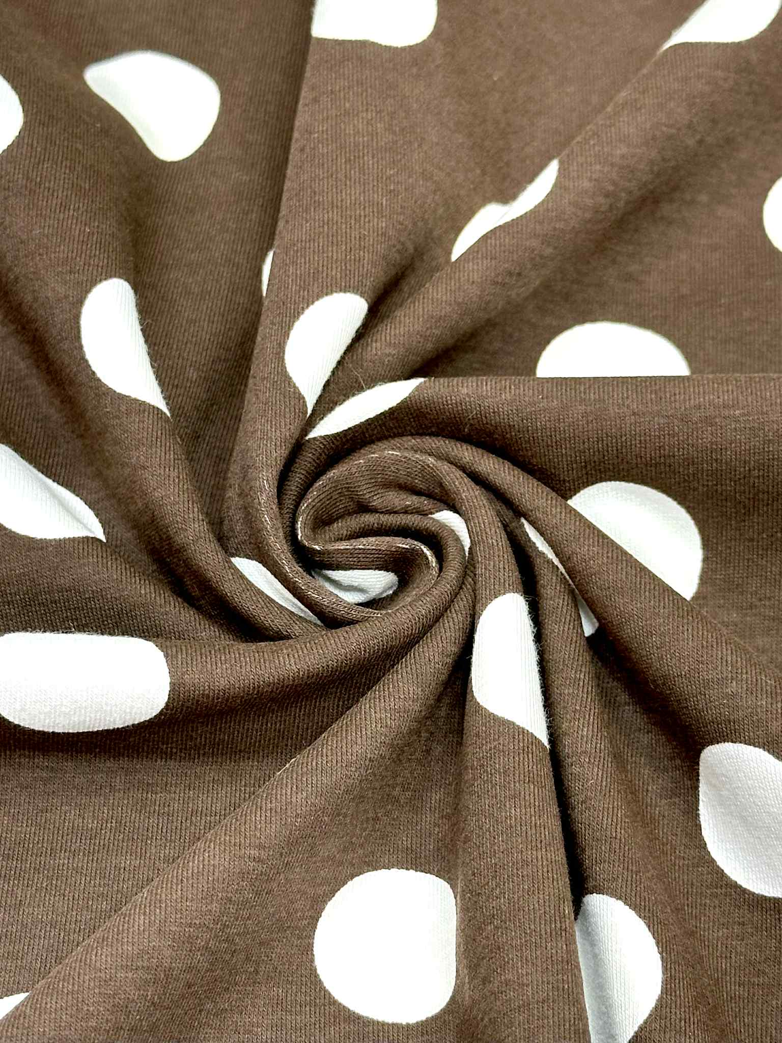 (COTTON SPANDEX) OFF WHITE POLKA DOTS ON BROWN