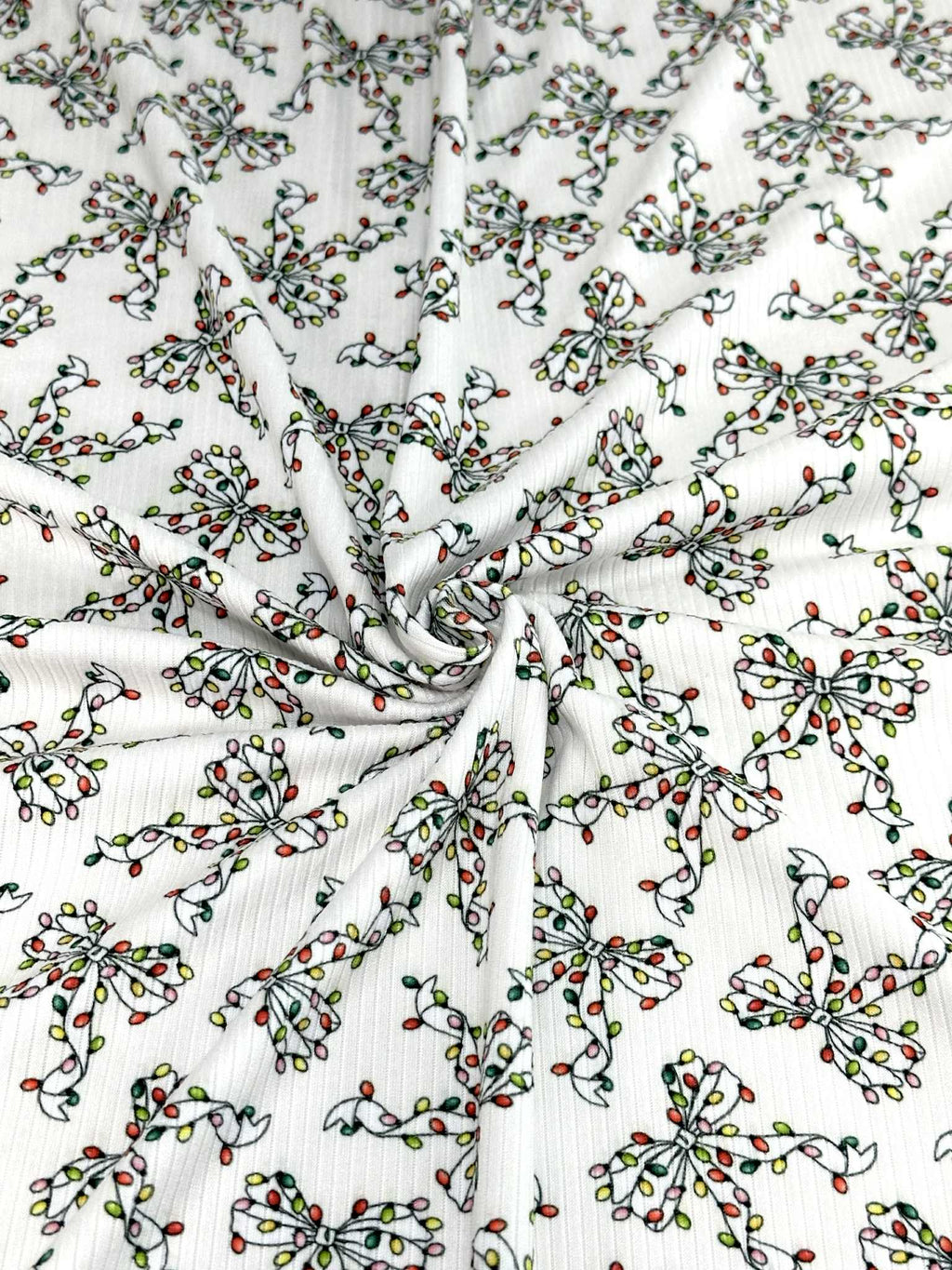 (4X2 RIB) CHRISTMAS LIGHT BOWS ON OFF WHITE