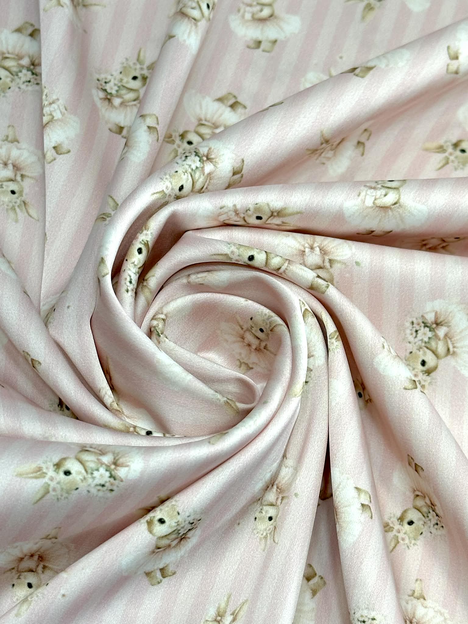 (SATIN) BALLERINA BUNNIES ON PINK STRIPES(4)