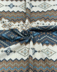 (WAFFLE) LIGHT BROWN, BLUE, CREAM, AND BLACK AZTEC PATTERN