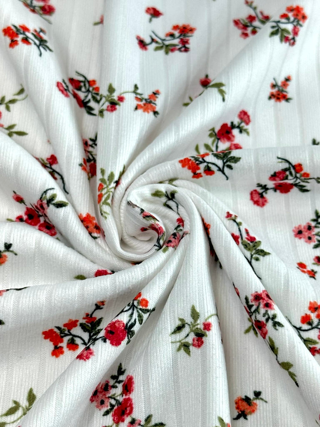 (8X2 RIB) RED FLOWERS ON OFF WHITE
