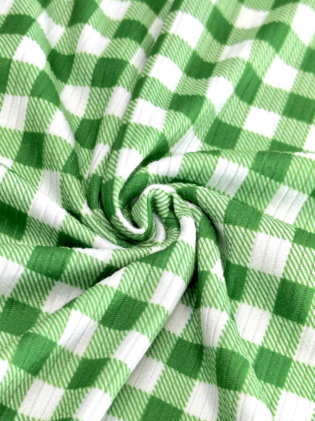 (4X2 RIB) GREEN AND OFF WHITE GINGHAM