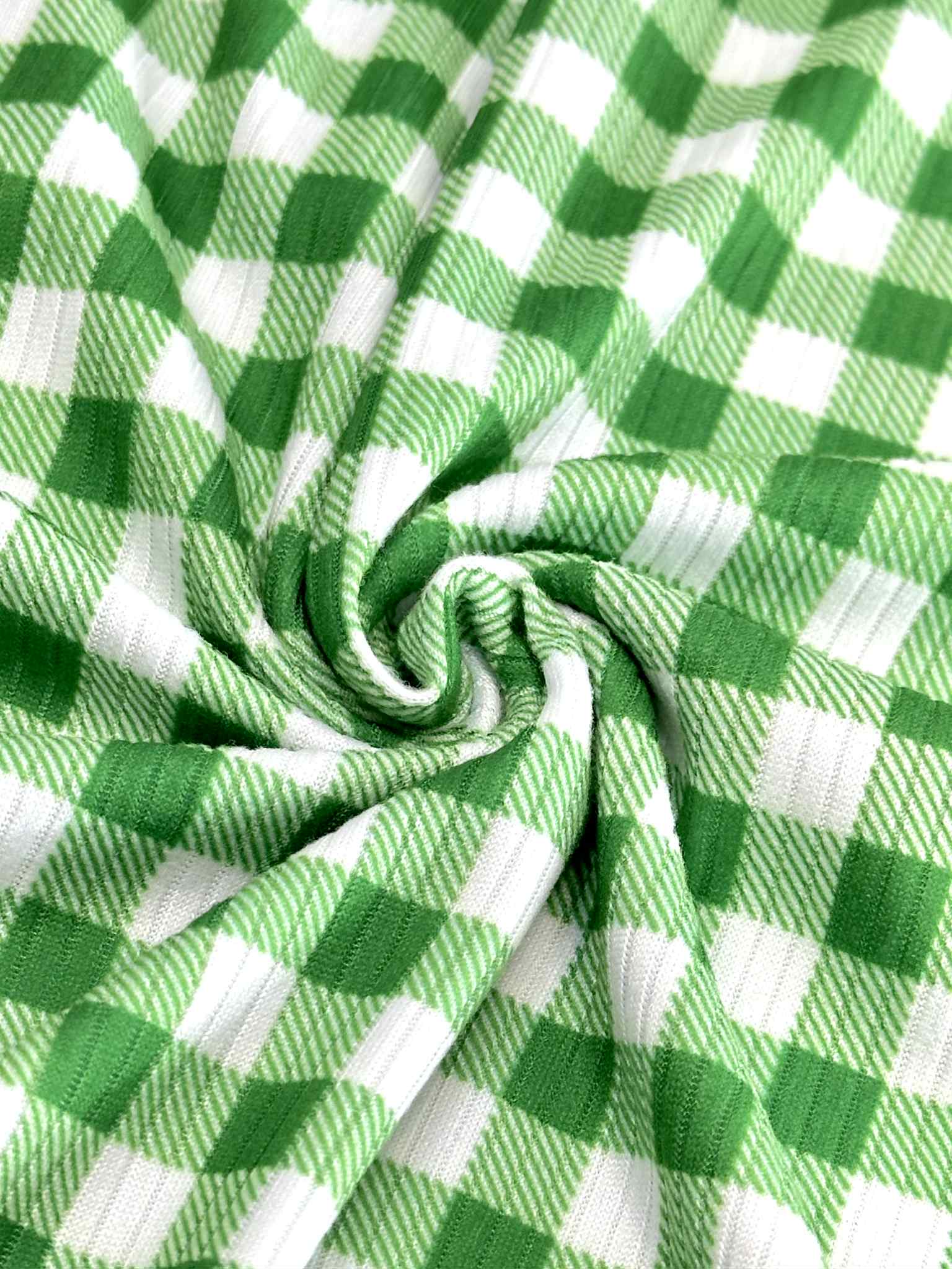 (4X2 RIB) GREEN AND OFF WHITE GINGHAM