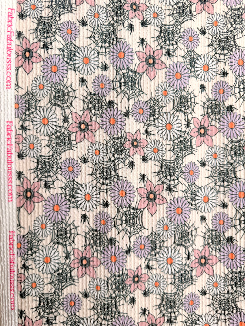(URBAN RIB) SPIDERWEBS, FLOWERS, AND SPIDERS ON LIGHT CREAM