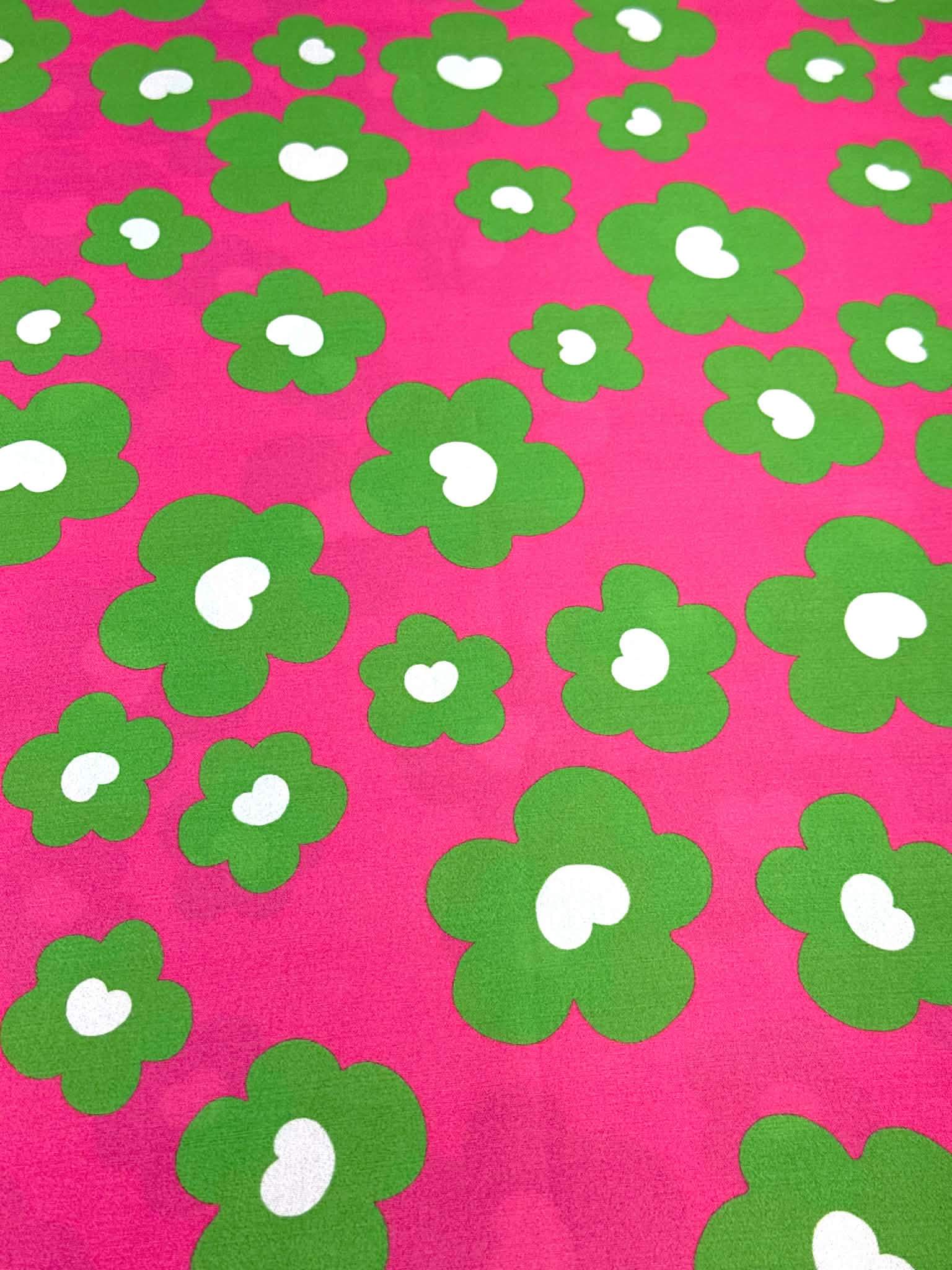(WOVEN) GREEN FLOWERS ON FUCHSIA