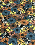 (4X2 RIB) TEAL, YELLOW, BROWN AND LEOPARD CREAM FLOWERS