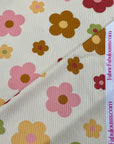 (4X2 RIB) PISTACHIO, BROWN, PINK AND LIGHT MUSTARD DAISIES ON CREAM