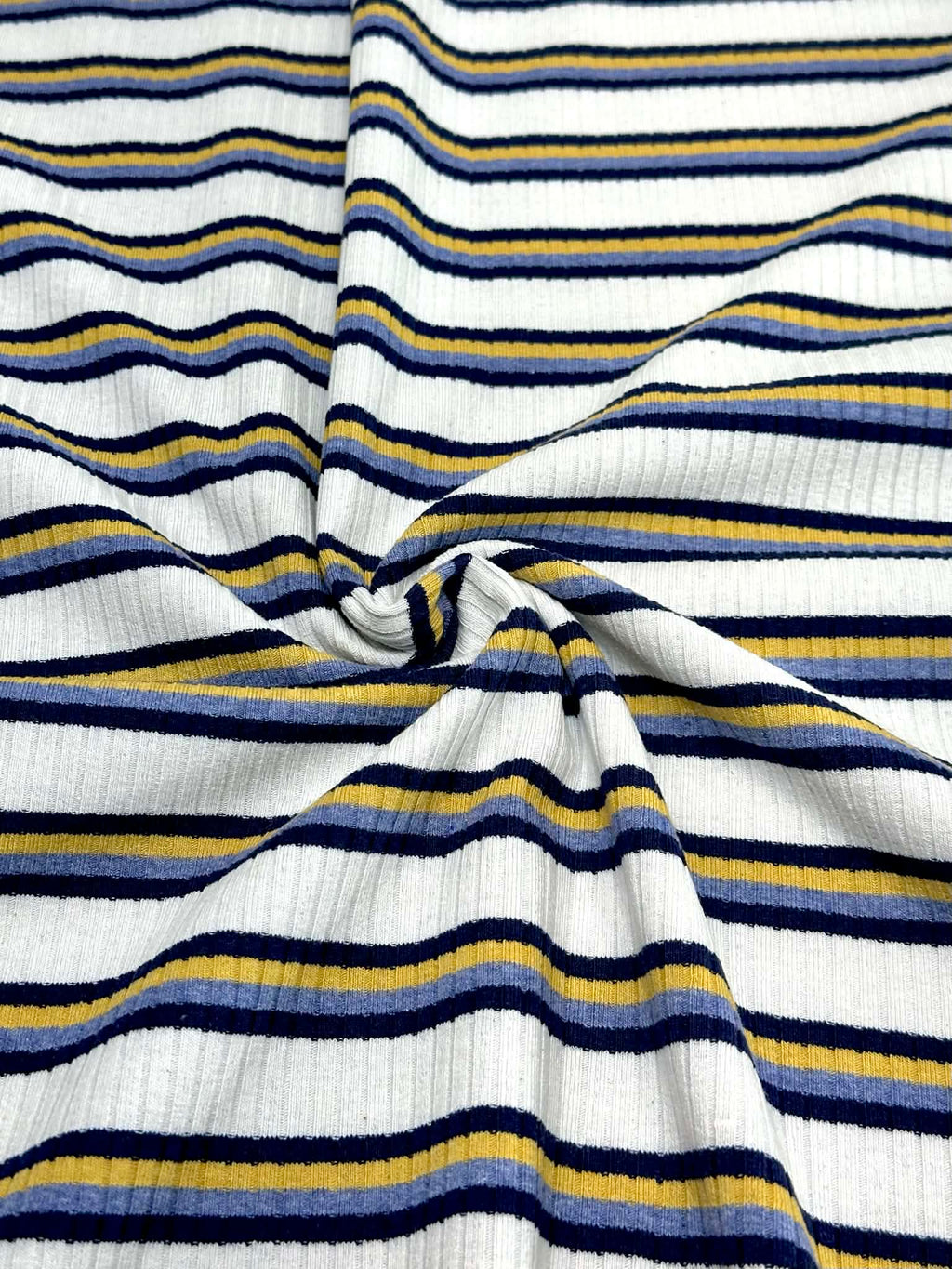(COTTON RIB) NAVY, YELLOW, AND BLUE STRIPES ON OFF WHITE (2)