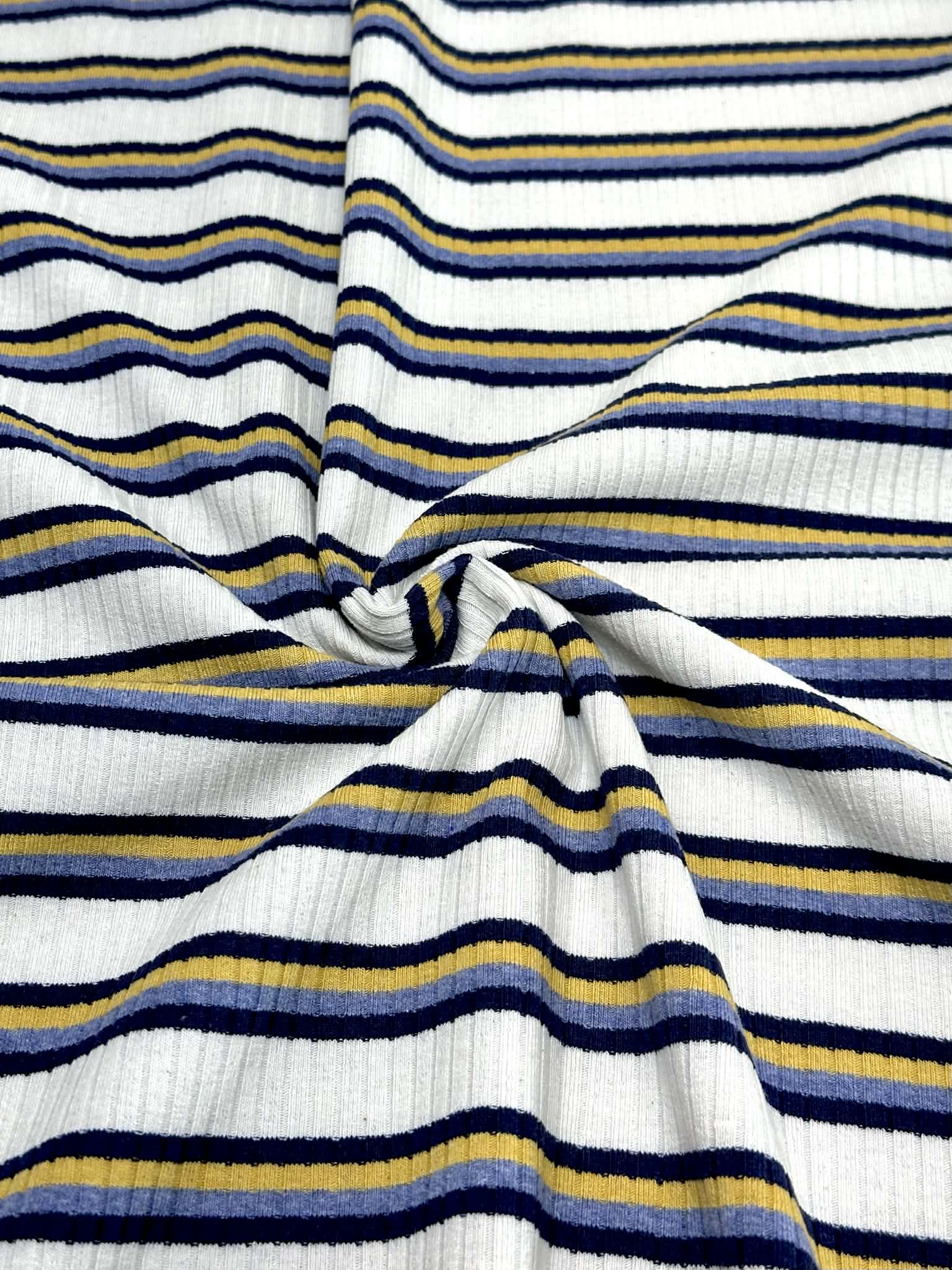 (COTTON RIB) NAVY, YELLOW, AND BLUE STRIPES ON OFF WHITE (2)