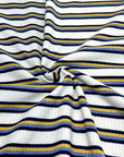 (COTTON RIB) NAVY, YELLOW, AND BLUE STRIPES ON OFF WHITE