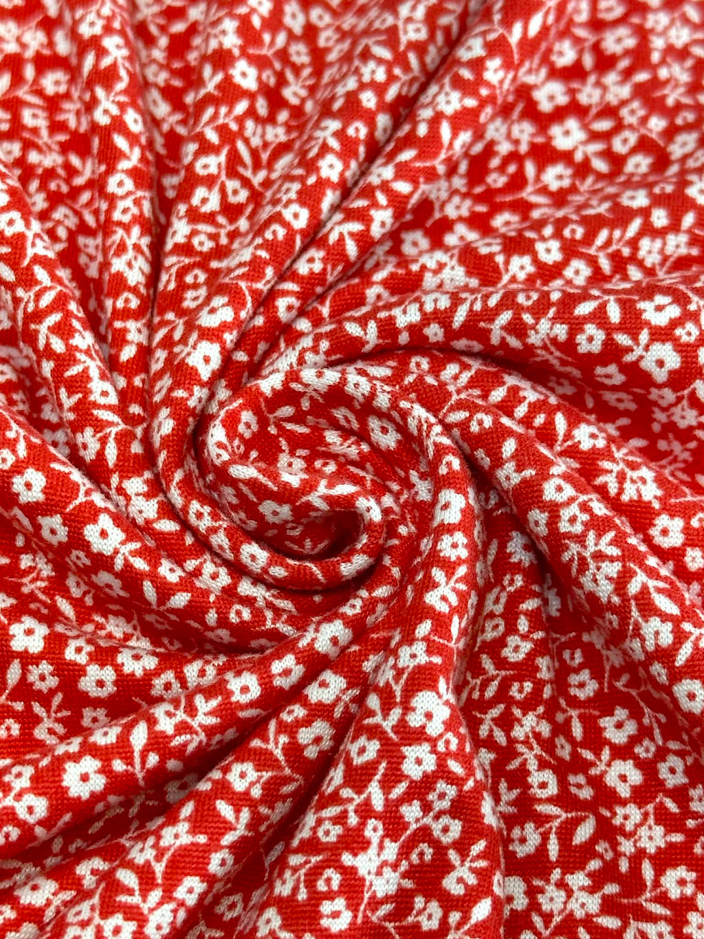 (DBP) TINY OFF WHITE FLOWERS ON RED(5)