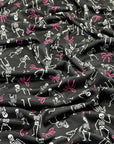 (4X2 RIB) SKELETONS AND PINK BOWS ON BLACK