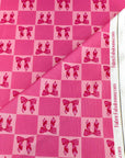 (4X2 RIB) HOT PINK BOWS ON PINK MEDIUM CHECKERED